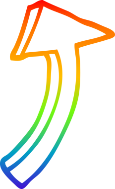 Orijinal gökkuşağı gradyan çizgi çizimi bir çizgi film okunu işaret ediyor