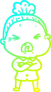 Öfkeli yaşlı bir kadının orijinal soğuk gradyan çizimi.