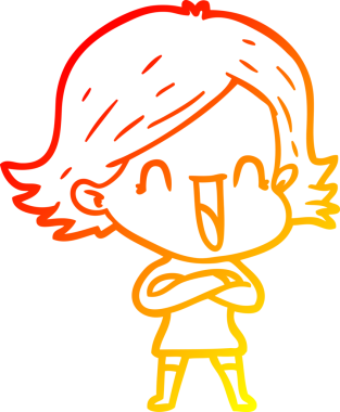 Çizgi film karakteri gülen bir kadının orjinal sıcak çizgi çizimi.