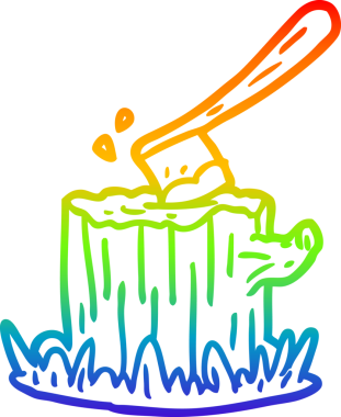 Ağaç kütüğüne saplanmış bir baltanın orjinal gökkuşağı gradyan çizimi