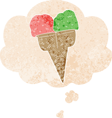 Düşünce baloncuklu orijinal çizgi film dondurması grunge sıkıntı retro desenli tarzı