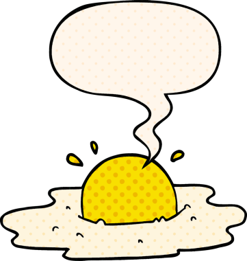 Çizgi roman tarzında konuşma baloncuklu orijinal kızarmış yumurta.