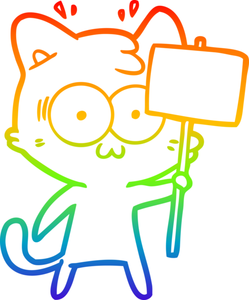 Orijinal gökkuşağı gradyan çizgi çizimi Bir çizgi film sürpriz kedi el sallama işareti