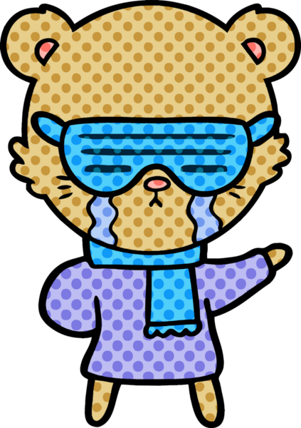 Çılgın güneş gözlüğü takan orijinal ağlayan çizgi film ayısı.