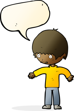 Orijinal çizgi film konuşma balonlu şaşkın çocuk