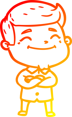 Mutlu bir çizgi film karakterinin orjinal sıcak çizgi çizimi.