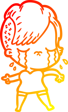 Orjinal sıcak çizgi çizgi film karakteri ağlayan kızı çiziyor.