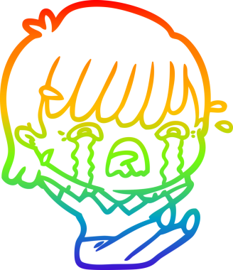 Orijinal gökkuşağı gradyan çizgi çizimi Bir çizgi film kızı ağlıyor