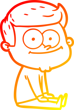 Mutlu bir adamın oturduğu çizgi filmin orjinal, sıcak çizgi çizimi.