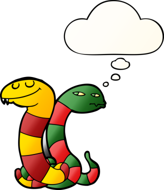 Düşünce baloncuğu yumuşak eğimli orijinal çizgi film yılanları