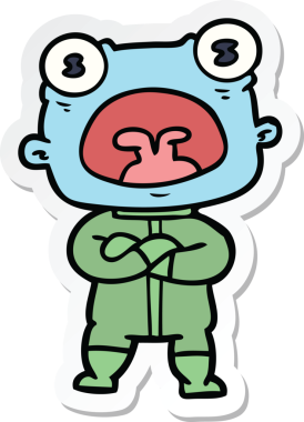 Orijinal bir çizgi film çıkartması. İletişim kuran garip uzaylı.