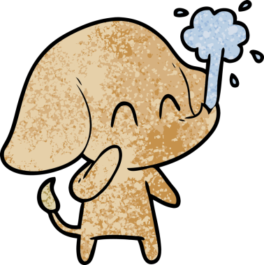 Orijinal şirin çizgi film fili su püskürtüyor.