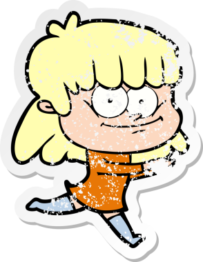 Gülümseyen bir çizgi film karakterinin orijinal üzgün çıkartması.