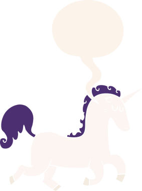 Konuşma baloncuklu orijinal tek boynuzlu at.