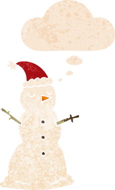 Düşünce baloncuğu ile orijinal kardan adam grunge sıkıntı retro desenli stil