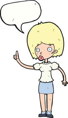 Konuşma baloncuğu fikri olan orijinal çizgi film kadını.