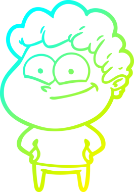 Mutlu bir çizgi film karakterinin orjinal soğuk gradyan çizimi.