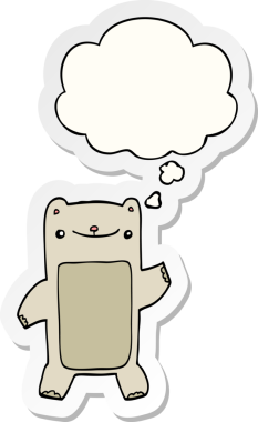 Yazılı çıkartma olarak düşünce baloncuğu olan orijinal çizgi film ayısı.