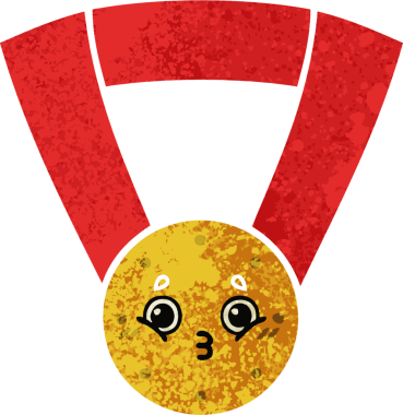 Altın madalyanın orijinal retro çizim tarzı karikatürü