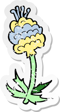 Orijinal gerilmiş karikatür çiçek etiketi