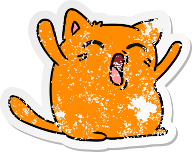 Orijinal el yazısıyla çizilmiş tatlı kawaii kedisi çıkartması.