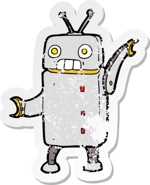 Orijinal gerilim dolu çizgi film çıkartması. Komik robot.