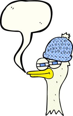 Orijinal serbest çizim çizgi roman konuşma balonu şapkalı çizgi film kuşu