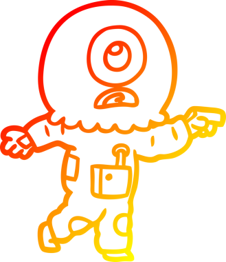 Orijinal sıcak çizgi çizimi bir Tepegöz uzaylı uzay adamını işaret ediyor.