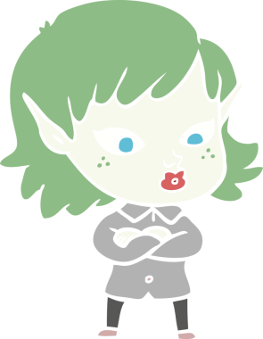 Orijinal, düz renkli çizgi film kızı.