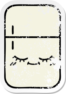 Tatlı bir buzdolabının orijinal sıkıntılı çıkartması.