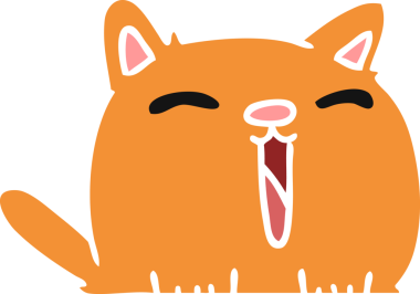 Orijinal çizilmiş şirin kawaii kedisi karikatürü