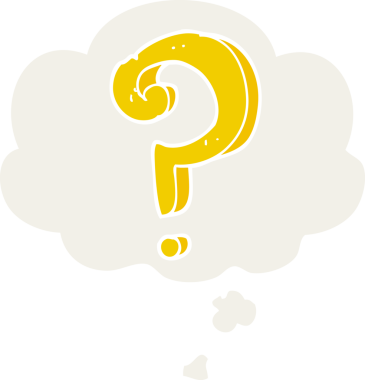 Geçmişe dönük düşünce baloncuklu orijinal çizgi film soru işareti