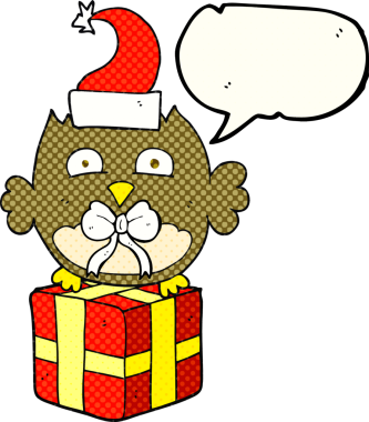 Orijinal el yazısı çizilmiş çizgi roman konuşma balonu çizgi film noel baykuşu