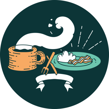 Dövme stili kahvaltı ve kahvenin orijinal simgesi.