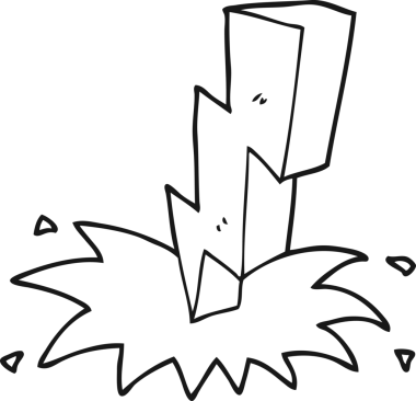 Orijinal el yazısıyla çizilmiş siyah beyaz çizgi film yıldırımı