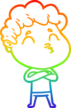 Orijinal gökkuşağı gradyan çizgi çizimi Bir çizgi film adamı somurtuyor