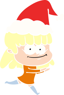 Noel Baba şapkası takan gülümseyen bir kadının resmi.