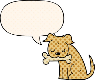 Çizgi roman tarzında konuşma balonu olan orijinal çizgi film köpeği.