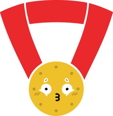 Altın madalyanın orijinal düz renkli retro karikatürü