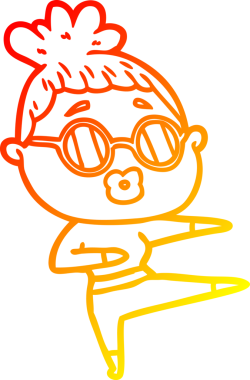 Güneş gözlüğü takan çizgi film dansçısı bir kadının orjinal, sıcak çizgi çizimi.