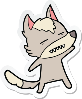 Karikatür kurdunun diş gösteren orijinal çıkartması.