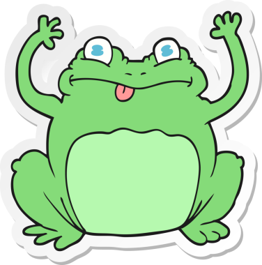 Komik bir kurbağanın orijinal çıkartması.