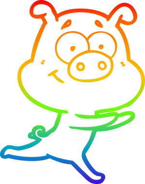 Mutlu bir domuz çizgi filminin orjinal gökkuşağı gradyan çizimi