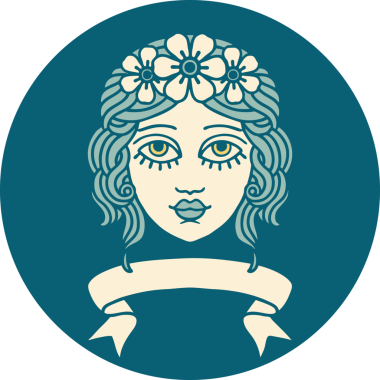 Çiçekten taç takan kadın yüzlü orjinal dövme simgesi