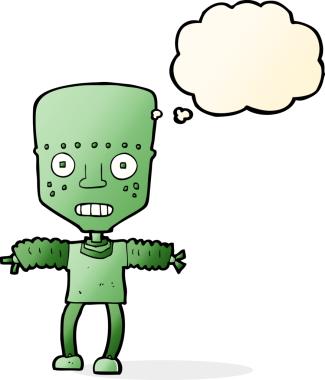 Düşünce baloncuklu orijinal çizgi film robotu