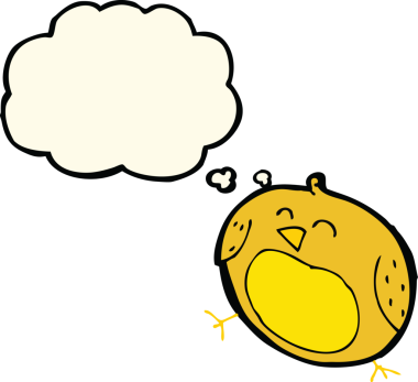 Düşünce baloncuklu orijinal çizgi film kuşu