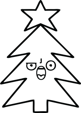 Orijinal çizgi bir Noel ağacının karikatürünü çiziyor