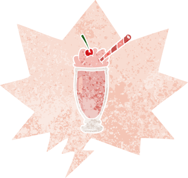 Orijinal çizgi film milkshake ile konuşma balonu grunge sıkıntılı retro desenli stil
