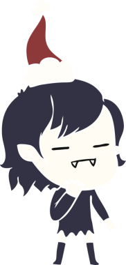 Orijinal el çizimi, Noel Baba şapkası takan ölümsüz bir vampir kızın düz renk çizimi.