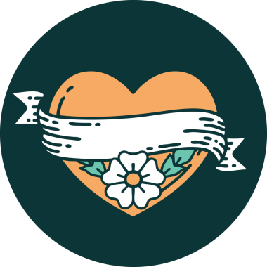 Orjinal ikonik dövme stili. Çiçekli bir kalp ve pankart.